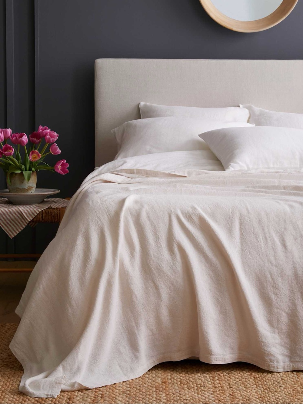 NWT QUINCE VINTAGE WASH EUROPEAN LINEN BED COVER FULL/QUEEN OAT BLANKET